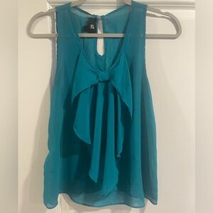Iz Byer Teal Sleeveless Blouse with Front Bow